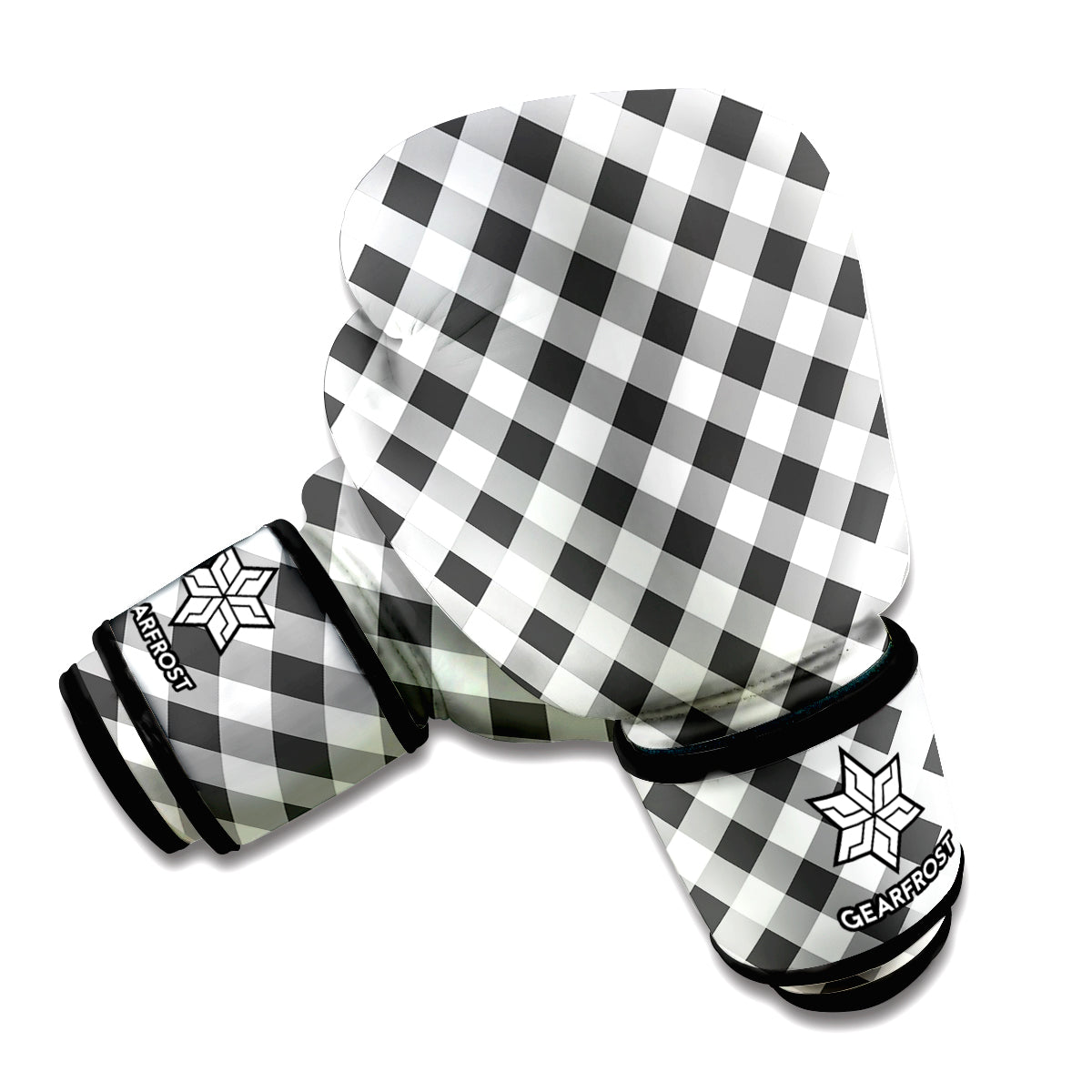Shadow Grey And White Gingham Print Boxing Gloves