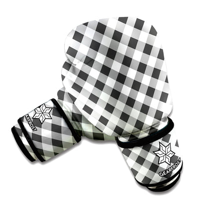 Shadow Grey And White Gingham Print Boxing Gloves