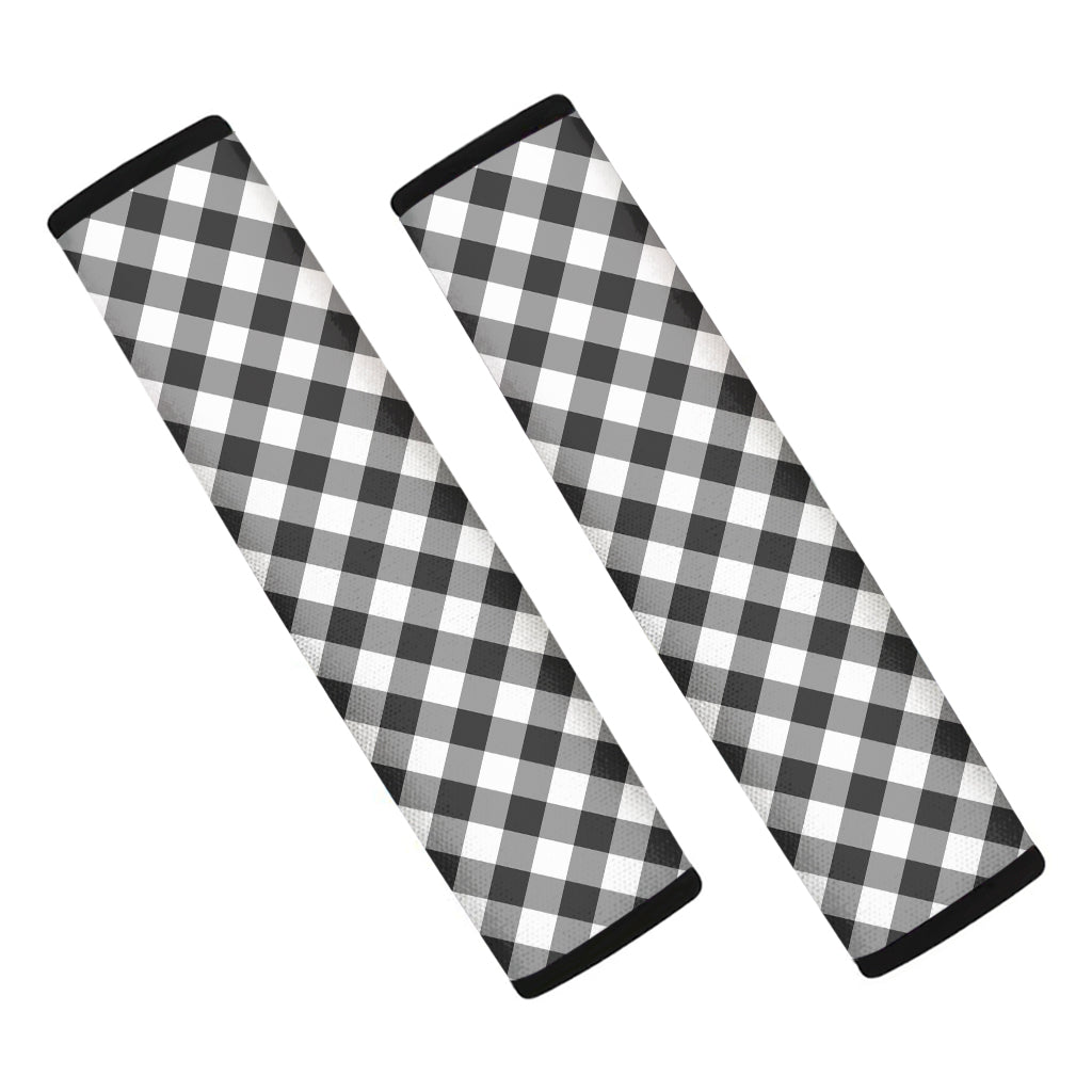 Shadow Grey And White Gingham Print Car Seat Belt Covers