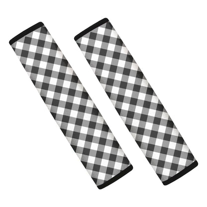 Shadow Grey And White Gingham Print Car Seat Belt Covers
