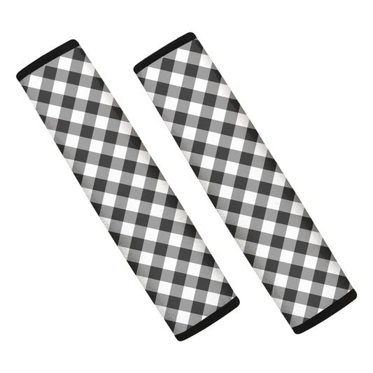 Shadow Grey And White Gingham Print Car Seat Belt Covers