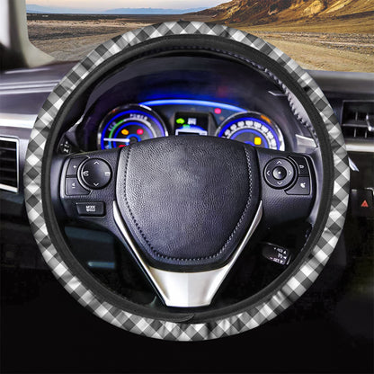 Shadow Grey And White Gingham Print Car Steering Wheel Cover