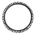 Shadow Grey And White Gingham Print Car Steering Wheel Cover