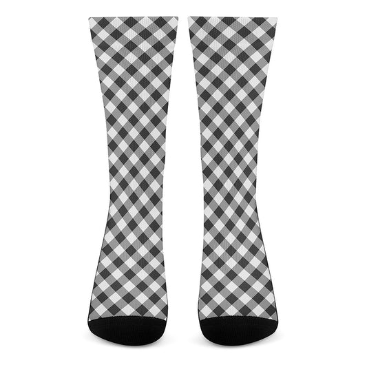 Shadow Grey And White Gingham Print Crew Socks