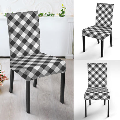 Shadow Grey And White Gingham Print Dining Chair Slipcover