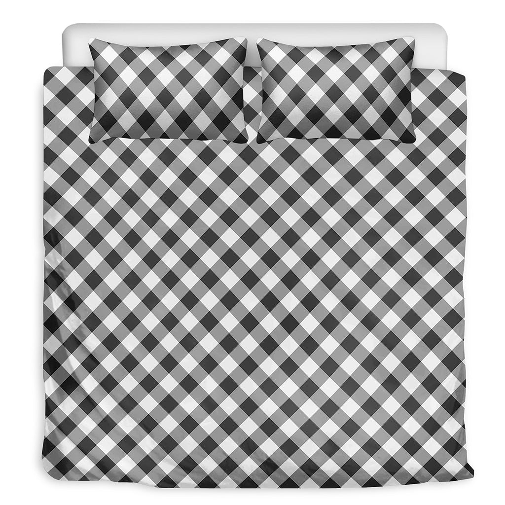 Shadow Grey And White Gingham Print Duvet Cover Bedding Set