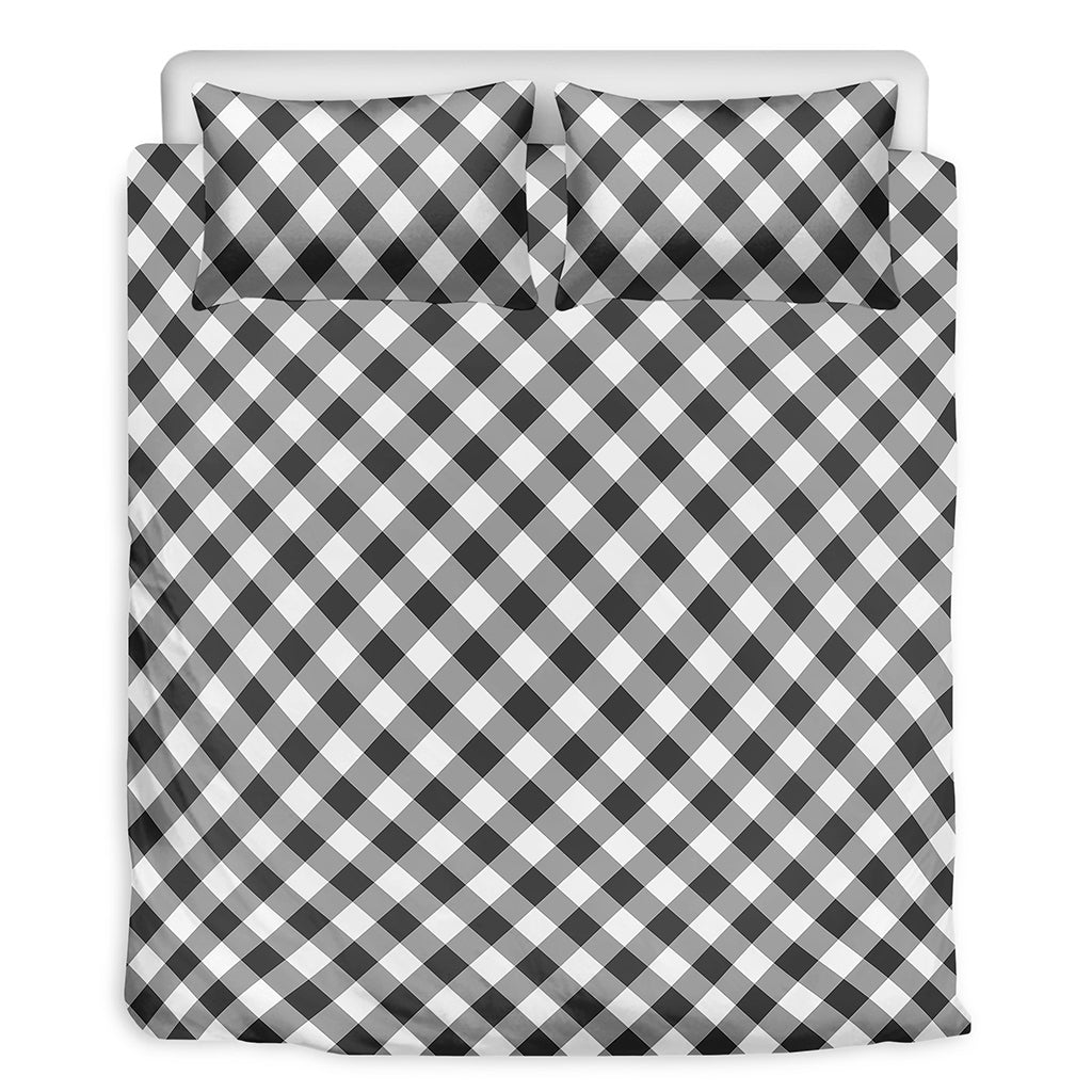 Shadow Grey And White Gingham Print Duvet Cover Bedding Set