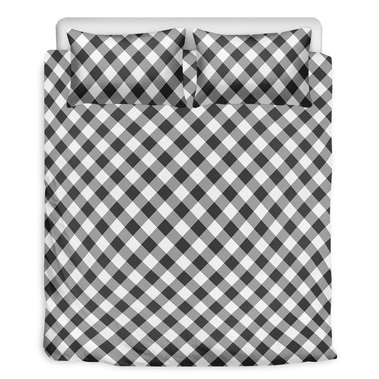 Shadow Grey And White Gingham Print Duvet Cover Bedding Set