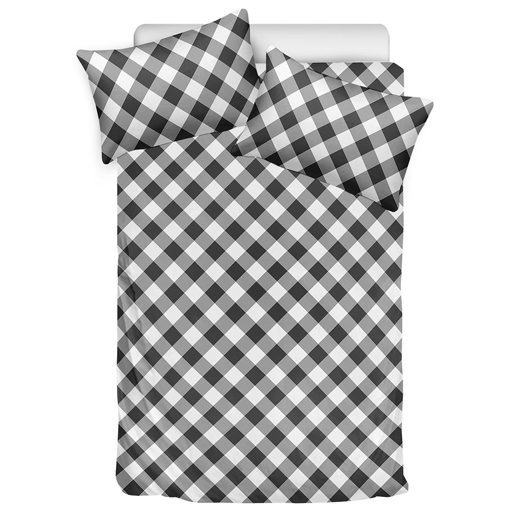 Shadow Grey And White Gingham Print Duvet Cover Bedding Set