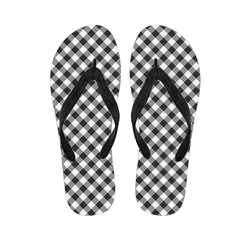 Shadow Grey And White Gingham Print Flip Flops