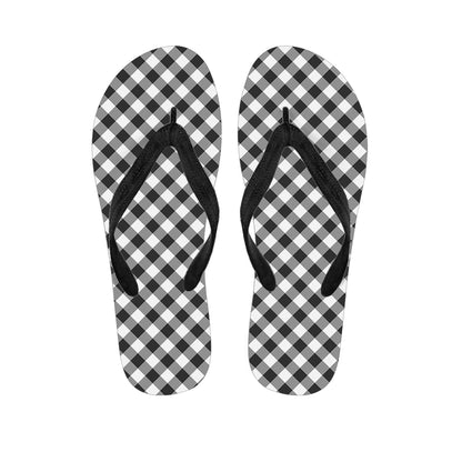 Shadow Grey And White Gingham Print Flip Flops