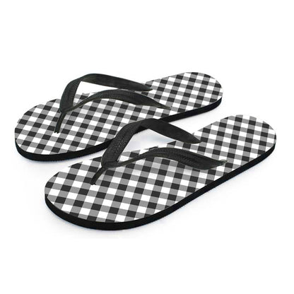Shadow Grey And White Gingham Print Flip Flops