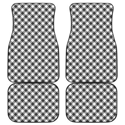 Shadow Grey And White Gingham Print Front and Back Car Floor Mats