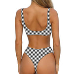Shadow Grey And White Gingham Print Front Bow Tie Bikini