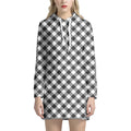 Shadow Grey And White Gingham Print Pullover Hoodie Dress