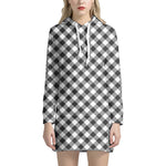 Shadow Grey And White Gingham Print Hoodie Dress