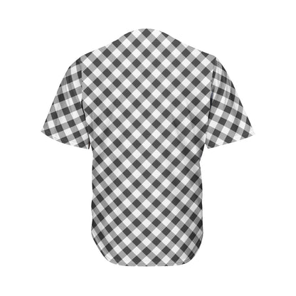 Shadow Grey And White Gingham Print Men's Baseball Jersey
