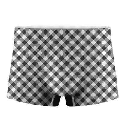 Shadow Grey And White Gingham Print Men's Boxer Briefs