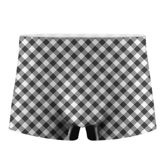 Shadow Grey And White Gingham Print Men's Boxer Briefs