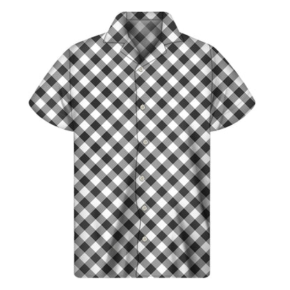 Shadow Grey And White Gingham Print Men's Short Sleeve Shirt