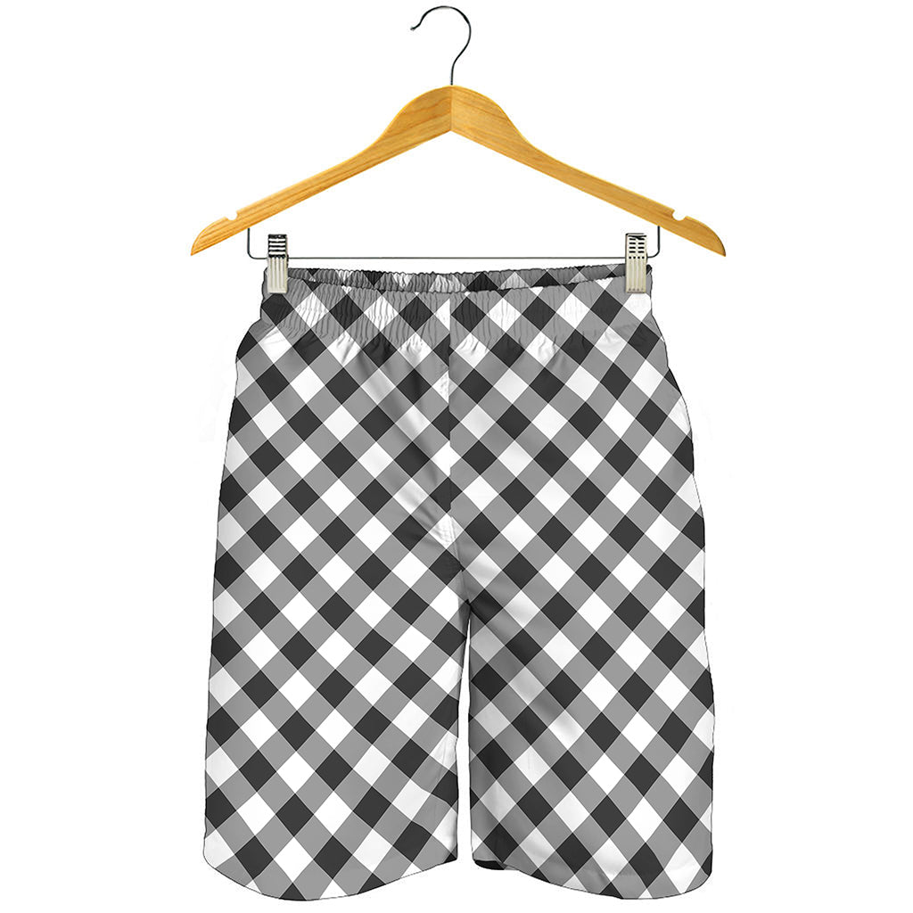Shadow Grey And White Gingham Print Men's Shorts