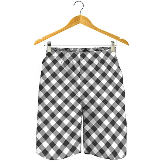 Shadow Grey And White Gingham Print Men's Shorts