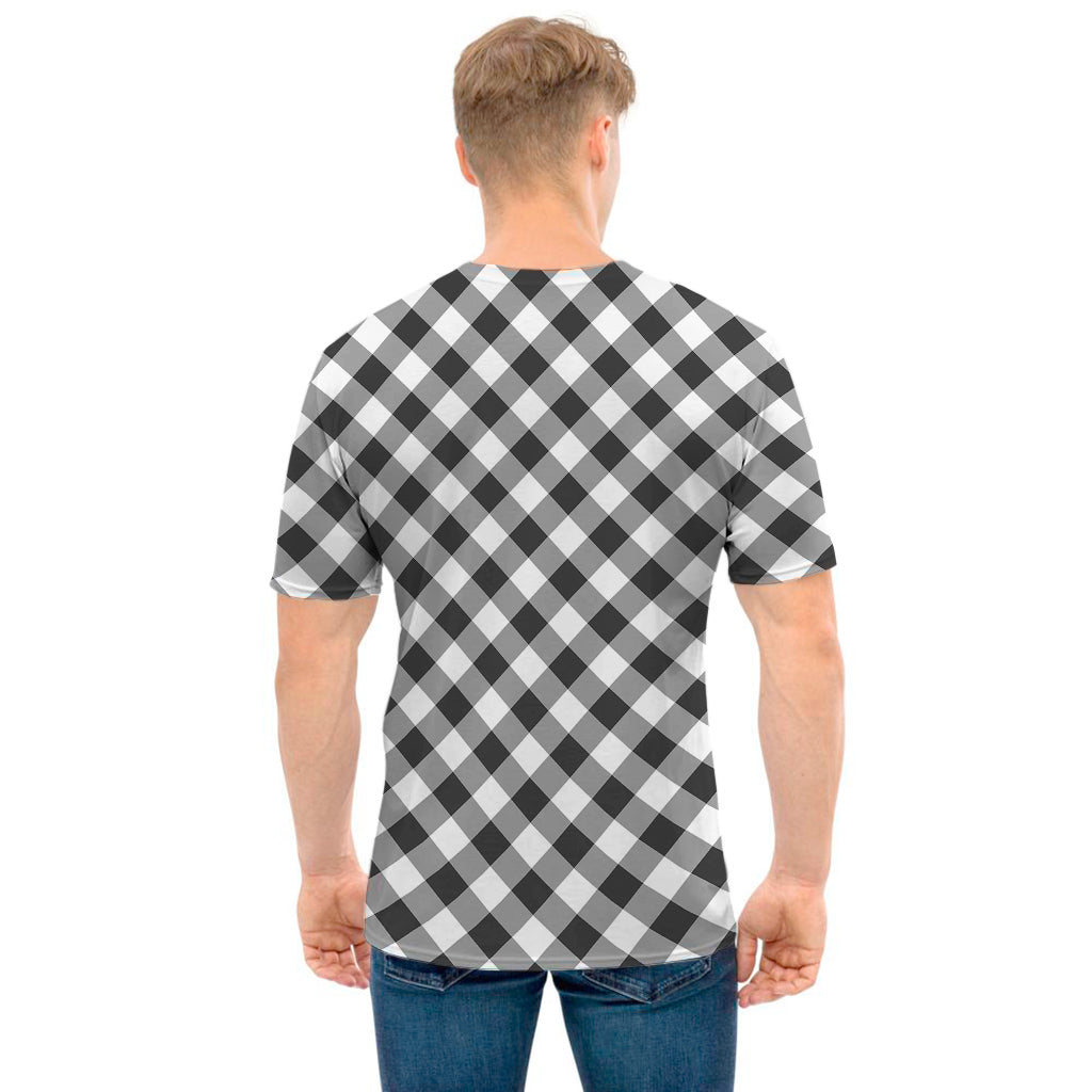 Shadow Grey And White Gingham Print Men's T-Shirt