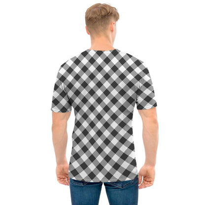 Shadow Grey And White Gingham Print Men's T-Shirt