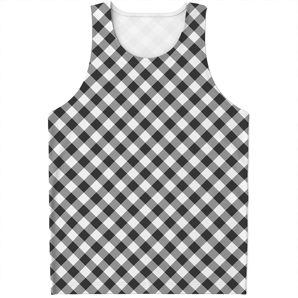 Shadow Grey And White Gingham Print Men's Tank Top