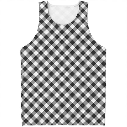 Shadow Grey And White Gingham Print Men's Tank Top