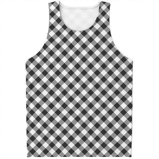 Shadow Grey And White Gingham Print Men's Tank Top