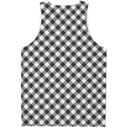 Shadow Grey And White Gingham Print Men's Tank Top