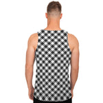 Shadow Grey And White Gingham Print Men's Tank Top