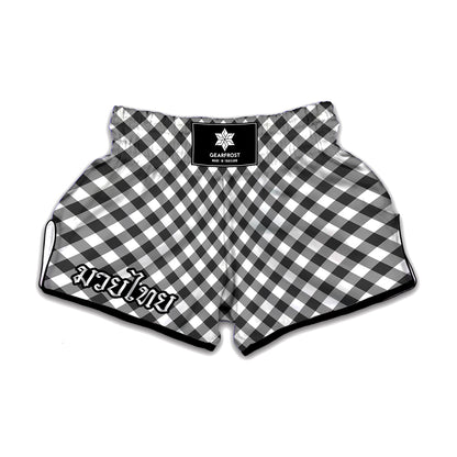 Shadow Grey And White Gingham Print Muay Thai Boxing Shorts