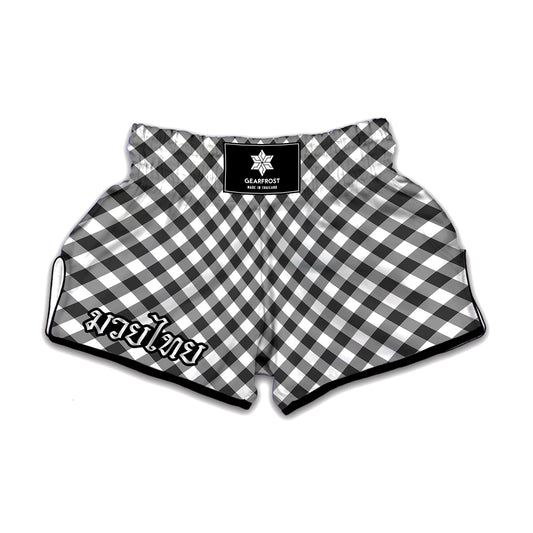 Shadow Grey And White Gingham Print Muay Thai Boxing Shorts