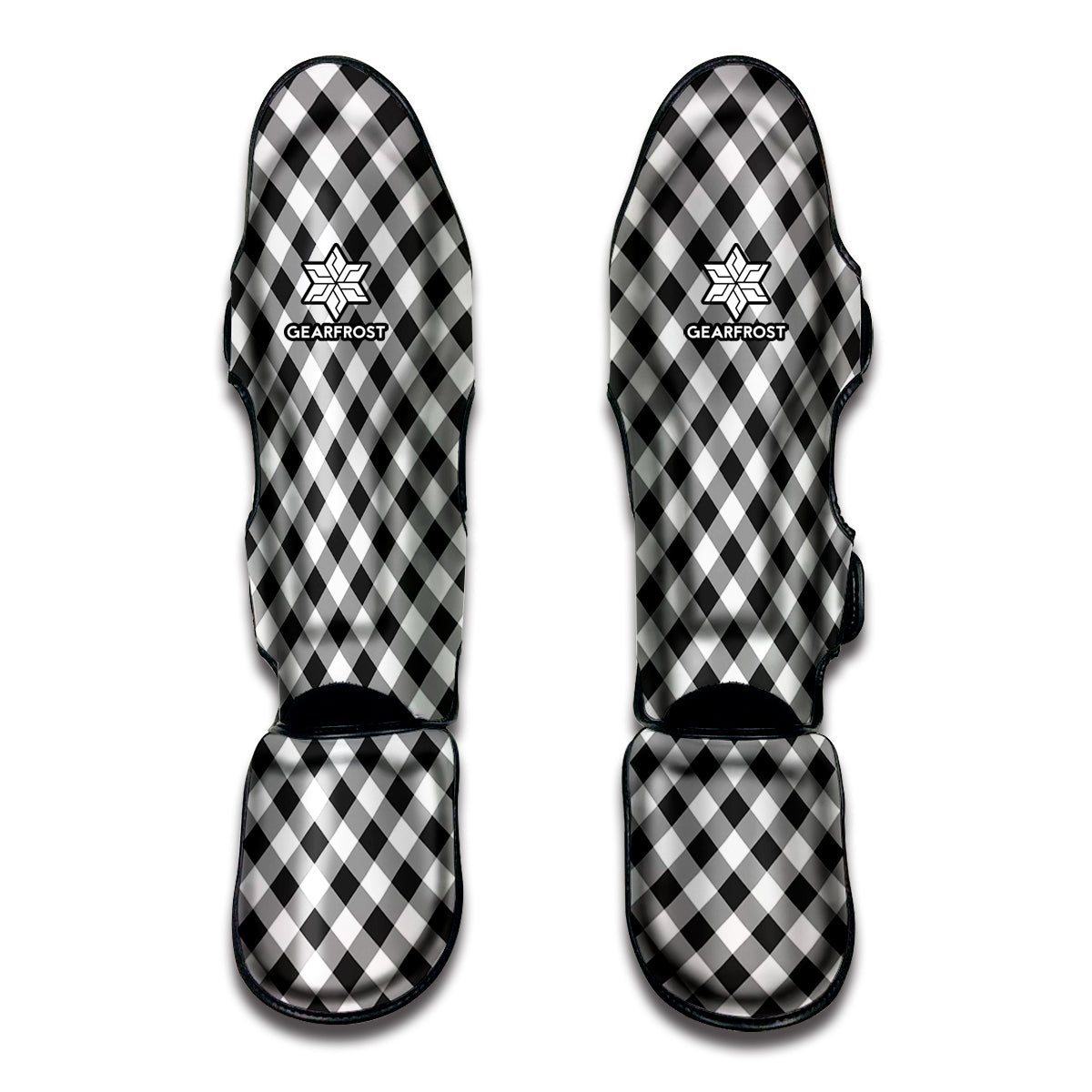 Shadow Grey And White Gingham Print Muay Thai Shin Guard