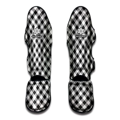 Shadow Grey And White Gingham Print Muay Thai Shin Guard
