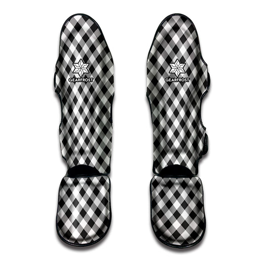 Shadow Grey And White Gingham Print Muay Thai Shin Guard