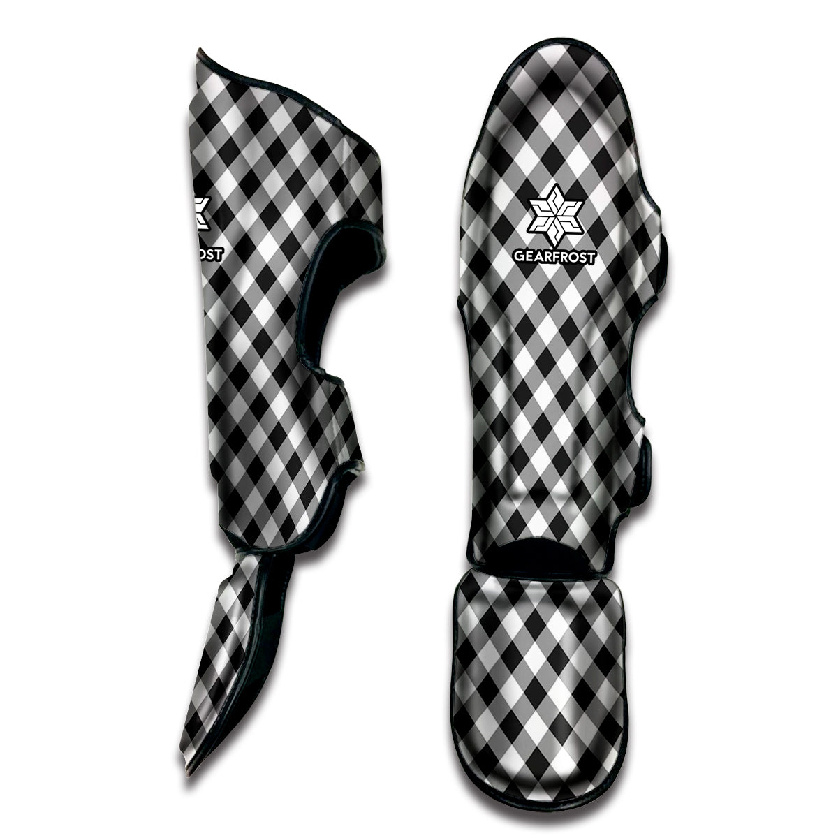 Shadow Grey And White Gingham Print Muay Thai Shin Guard