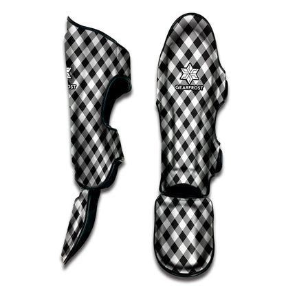 Shadow Grey And White Gingham Print Muay Thai Shin Guard