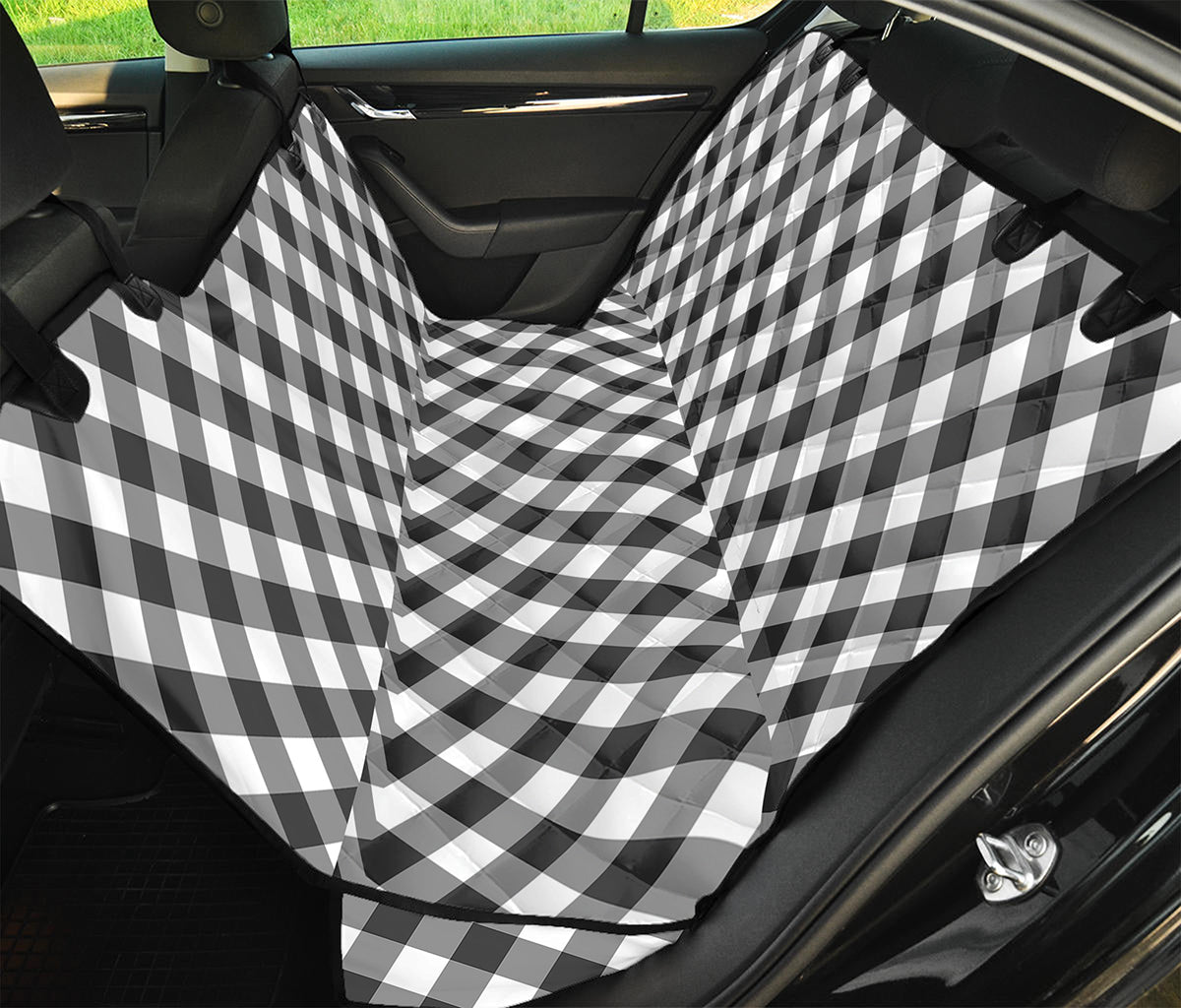 Shadow Grey And White Gingham Print Pet Car Back Seat Cover
