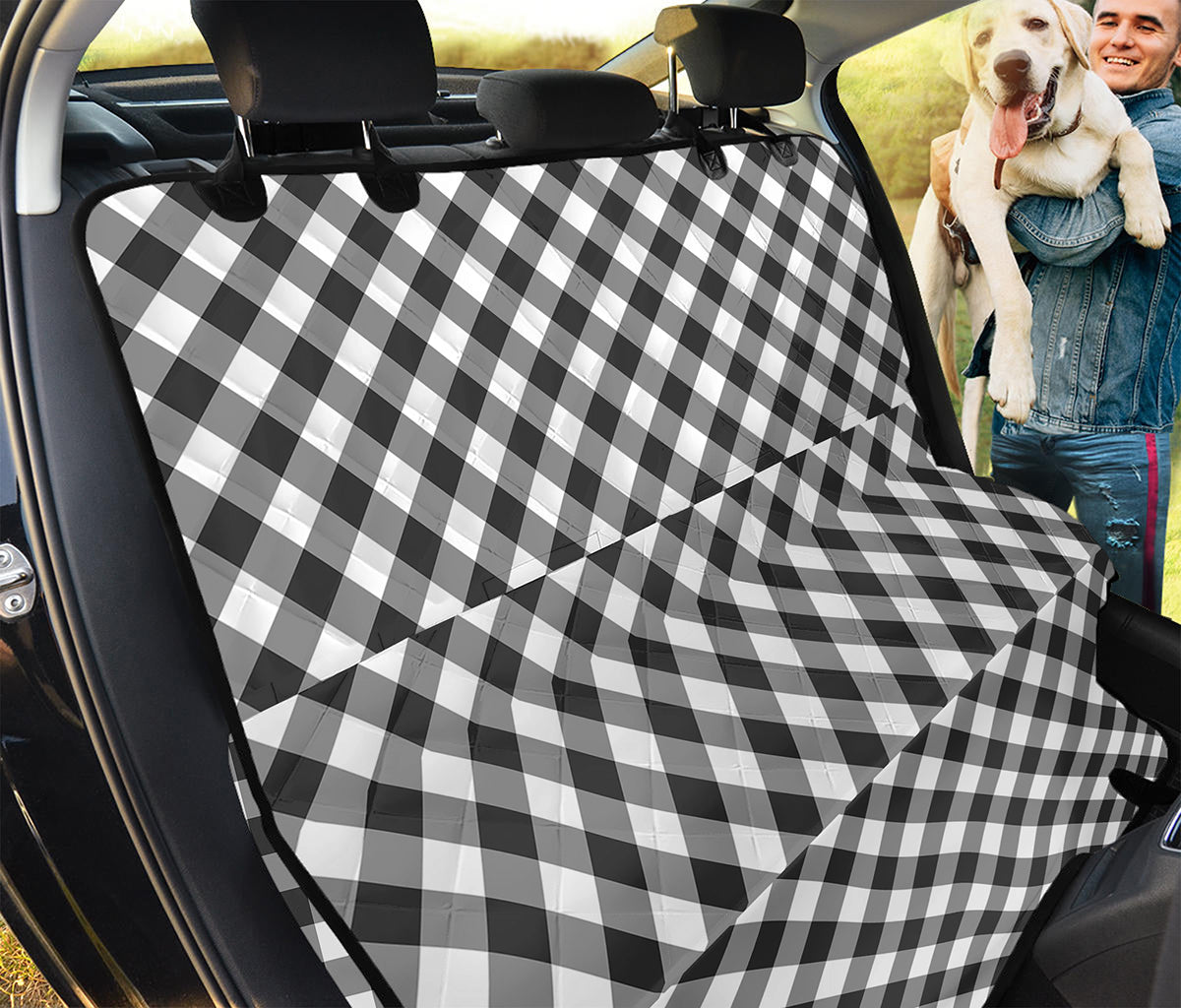 Shadow Grey And White Gingham Print Pet Car Back Seat Cover