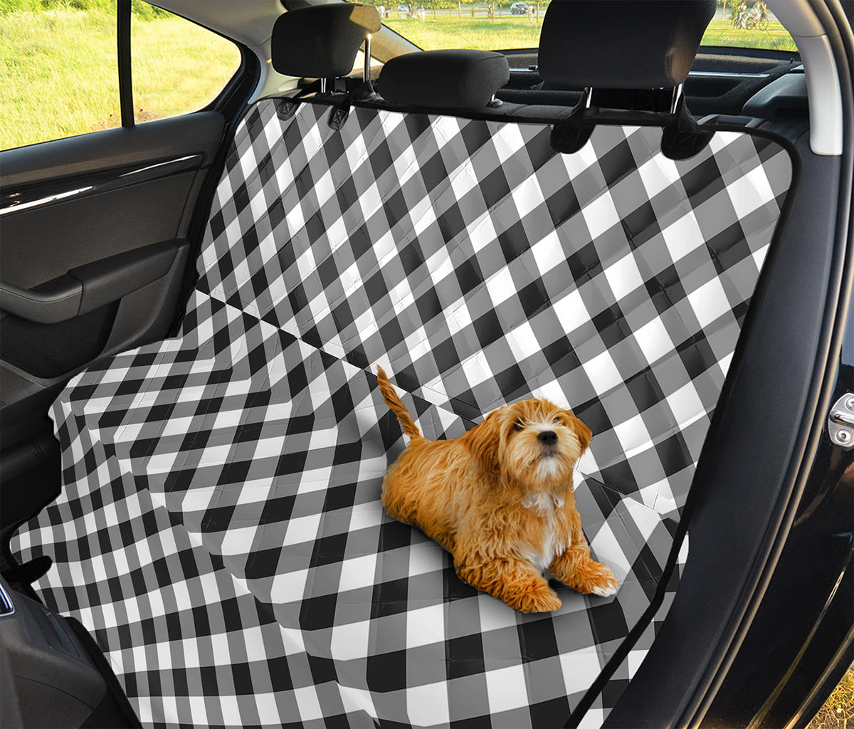 Shadow Grey And White Gingham Print Pet Car Back Seat Cover