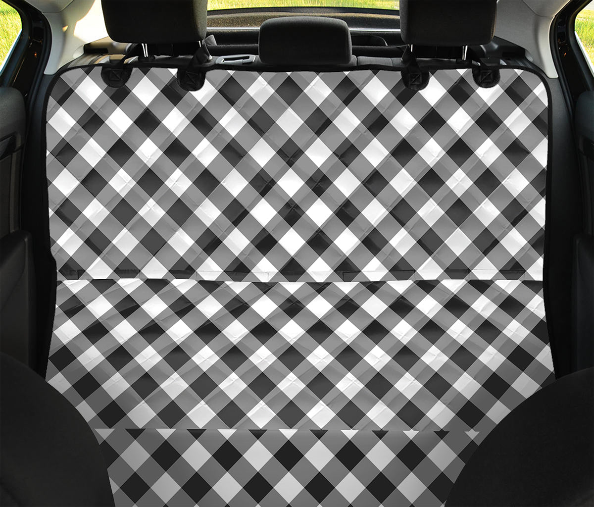 Shadow Grey And White Gingham Print Pet Car Back Seat Cover