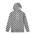 Shadow Grey And White Gingham Print Pullover Hoodie