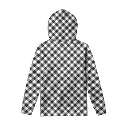 Shadow Grey And White Gingham Print Pullover Hoodie