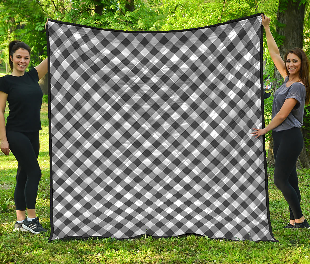 Shadow Grey And White Gingham Print Quilt