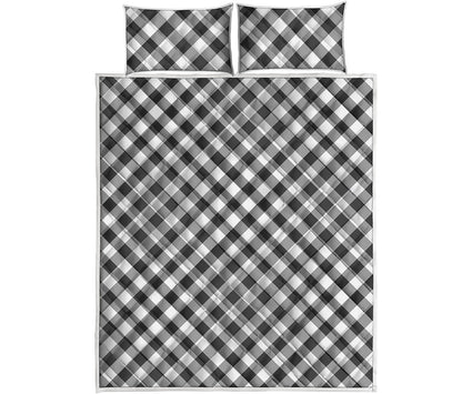 Shadow Grey And White Gingham Print Quilt Bed Set