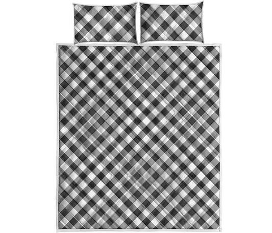 Shadow Grey And White Gingham Print Quilt Bed Set