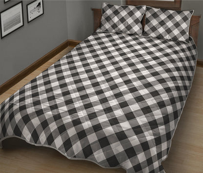 Shadow Grey And White Gingham Print Quilt Bed Set